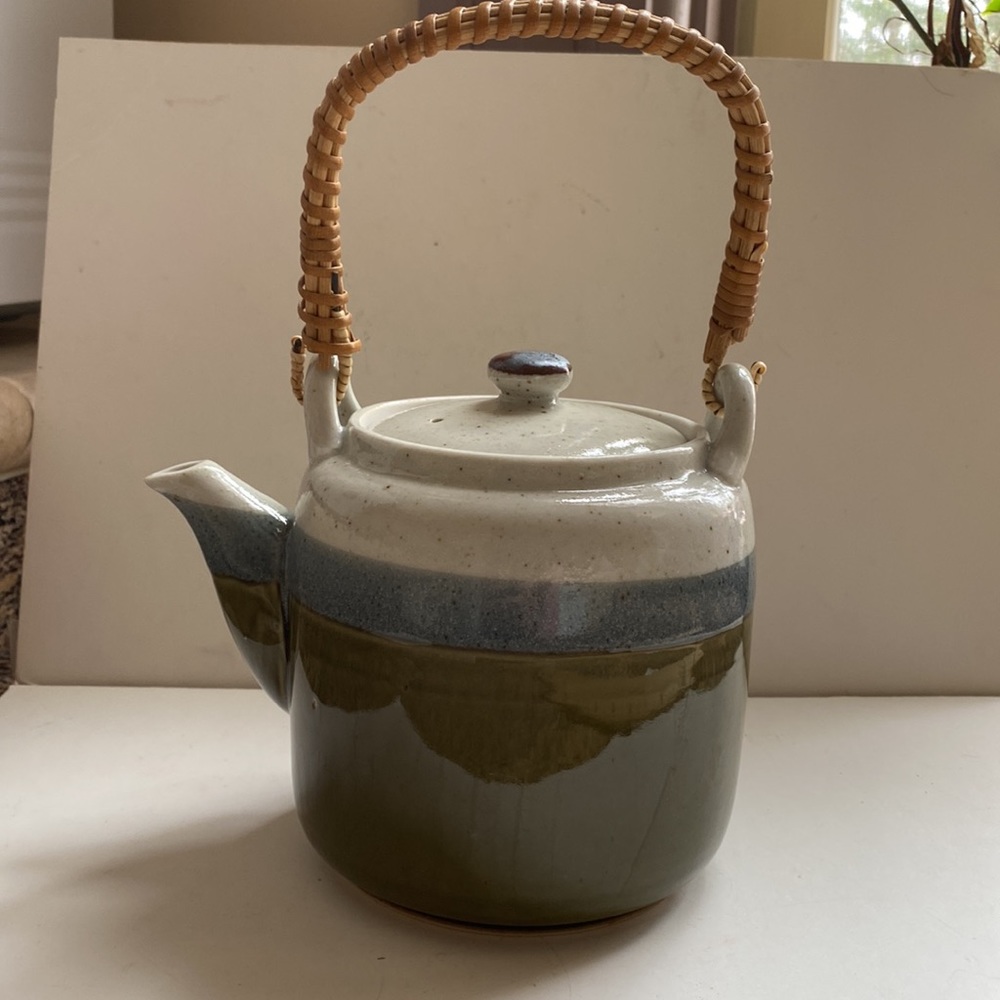 Vintage Asian pottery teapot. Speckled glaze